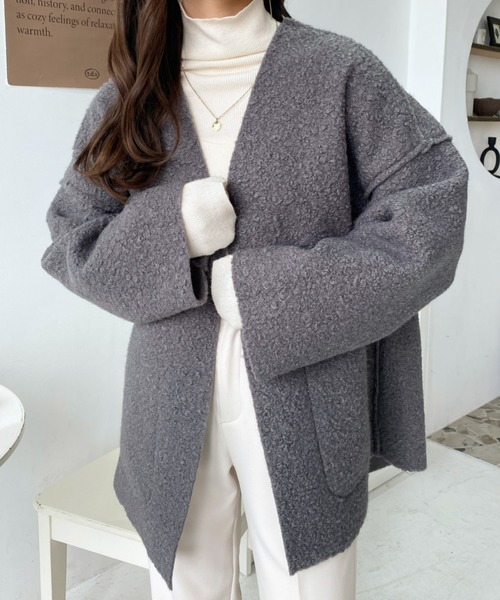 「moment+」 ノーカラーコート M アイボリー レディース_画像6