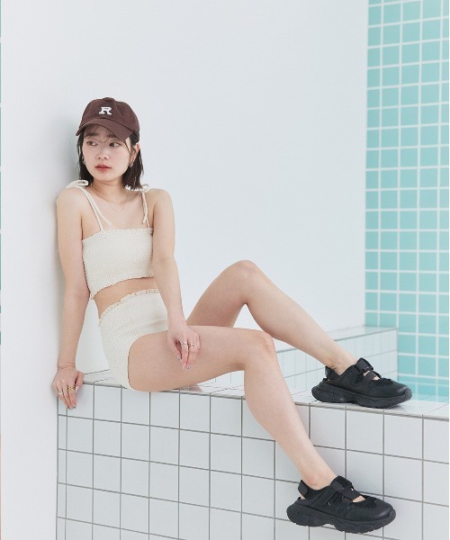 新品未使用⭐︎gypsohilaスイムウェアキャミソール ショートパンツ ad thie（アドティエ） 水着 シャーリングリボン キャミソール スイム