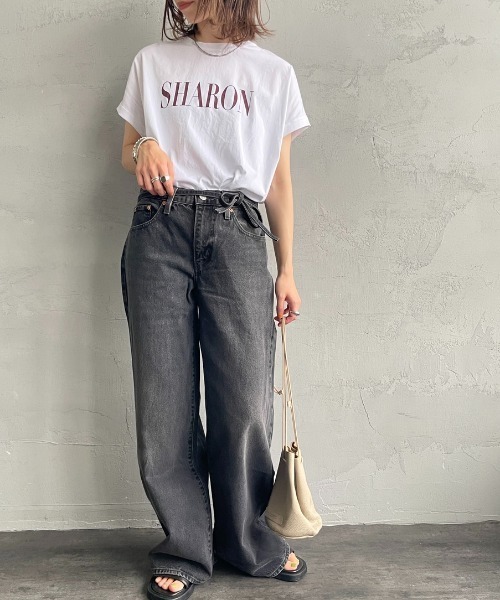 tシャツ 「MICA＆DEAL/マイカアンドディール」 SHARON ロールスリーブロゴプリントTシャツ レディース