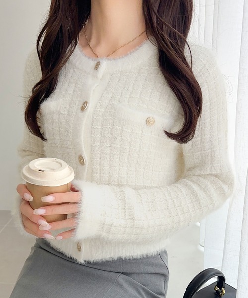 mily bilet カーディガン 「mily bilet」ツィードライクフェザー