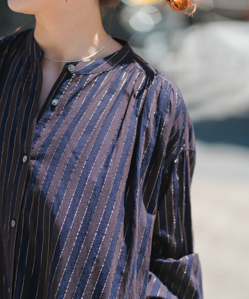 spick&span シャツワンピース Spick＆Span ワンピース HYU ストライプギャザーシャツ