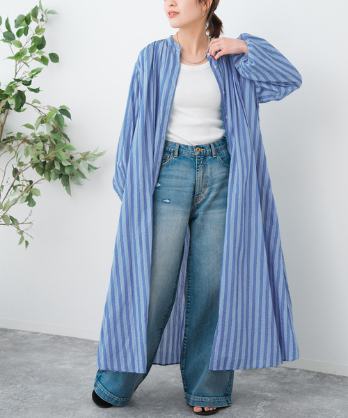 Spick & Span ノースリーブシャツワンピース 青白ストライプ spick-and-span ノースリーブ ストライプシャツワンピース