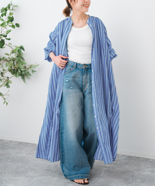Spick＆Span ワンピース HYU ストライプギャザーシャツ