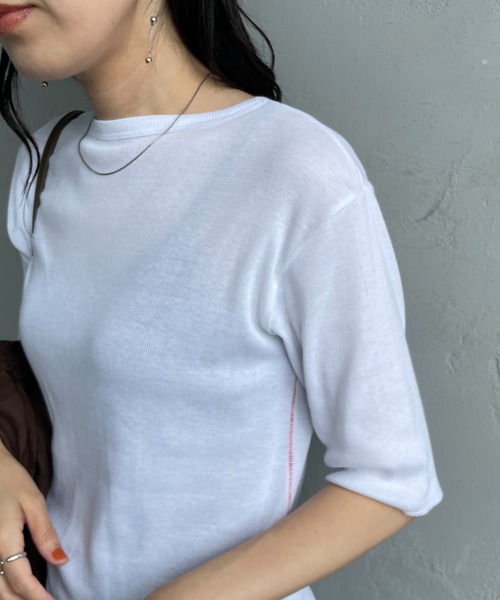 tシャツ MEYAME/メヤメ　リブハーフスリーブTEE　RIB HALF SLEEVE TEE レディース MEYAME/メヤメ リブハーフスリーブTEE RIB HALF SLEEVE TEE（T