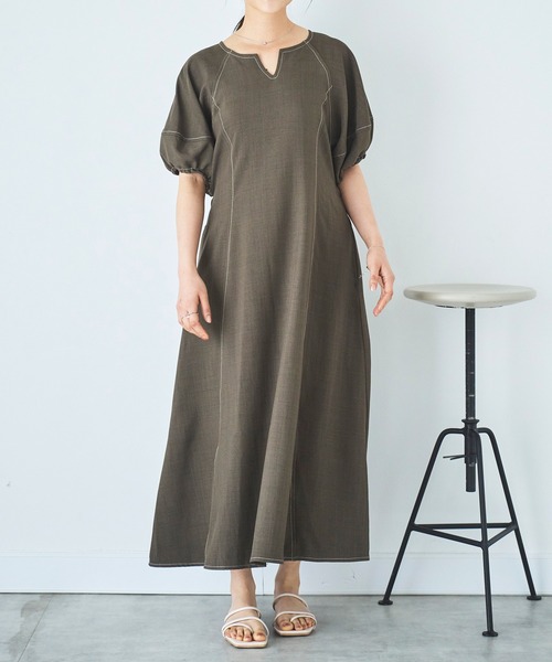 mil（ミル） ワンピース ランタンスリーブ キーネックワンピース
