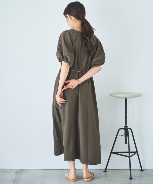 Plantation プランテーション　ゆったりワンピース　キーネック mil（ミル） ワンピース ランタンスリーブ キーネックワンピース