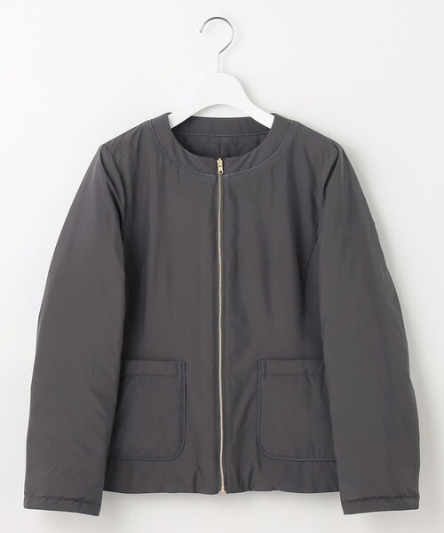 美品♡ 自由区 ノーカラー ライトダウンジャケット 大きいサイズ46 黒 ノーカラージャケット（自由区）（フード有無：なし）のおすすめ人気
