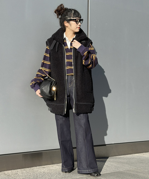 「AMERICANA」 長袖ポロシャツ FREE ブラック レディース AMERICANA 「AMERICANA」 長袖ポロシャツ FREE ブラック