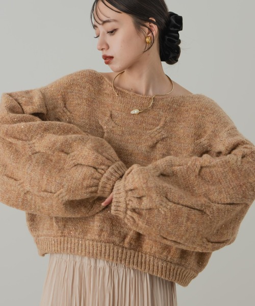 hinari（ヒナリ） ニット セーター ケーブルMIXラメニット レディース