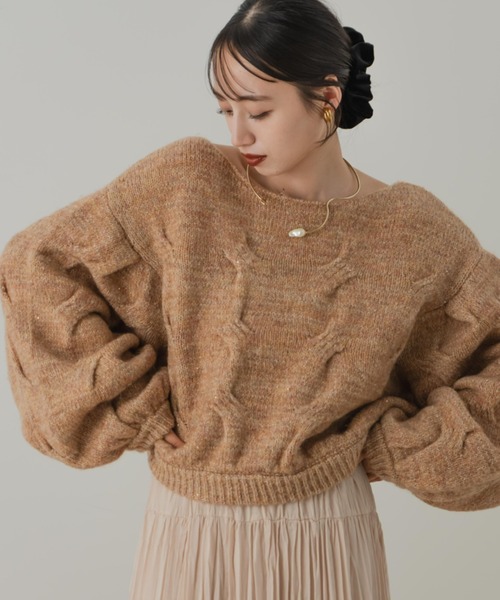 hinari（ヒナリ） ニット セーター ケーブルMIXラメニット レディース