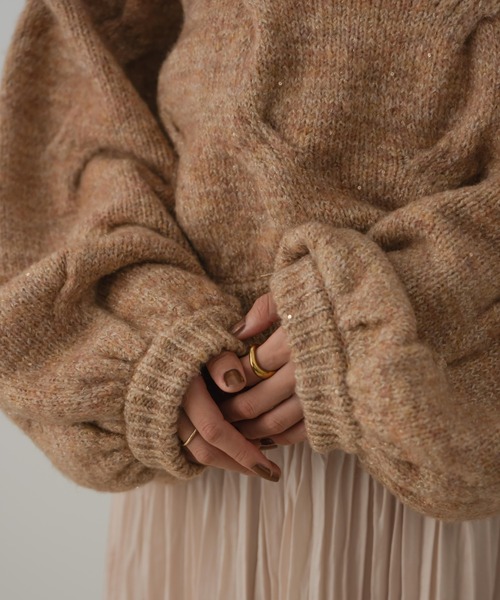 hinari（ヒナリ） ニット セーター ケーブルMIXラメニット レディース