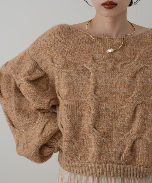 hinari（ヒナリ） ニット セーター ケーブルMIXラメニット レディース