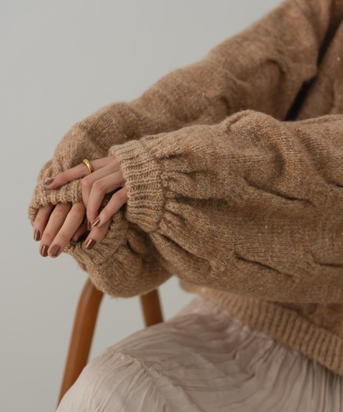 hinari（ヒナリ） ニット セーター ケーブルMIXラメニット レディース