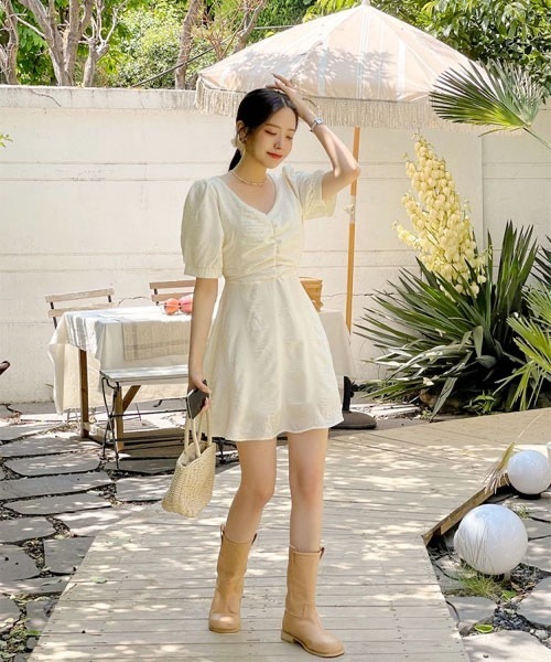 「SONA」 半袖ワンピース FREE ベージュ レディース_画像3