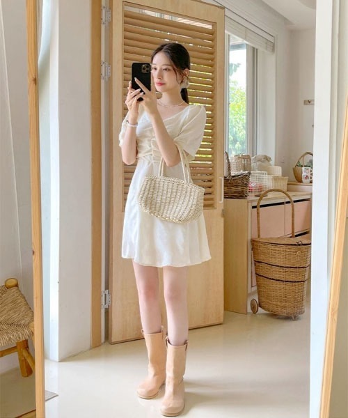 「SONA」 半袖ワンピース FREE ベージュ レディース_画像9