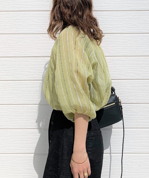 「Q」 7分袖ブラウス MEDIUM ブラウン レディース_画像2