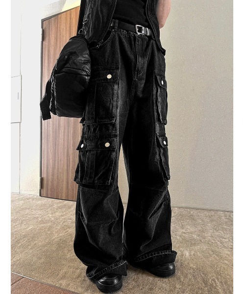 【COSYHARU】バイダーパラシュートブラックウォッシュカーゴデニム　XL COSYHARU（コシハル） ジーンズ バイダーパラシュートブラック