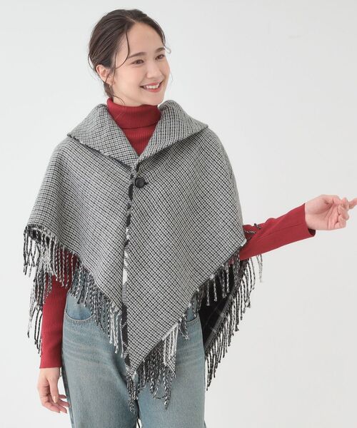 SHOO・LA・RUE ポンチョ リバーシブルチェックポンチョ