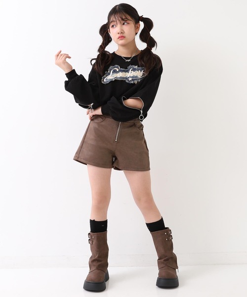 メゾン マルジェラ キッズ ジップディテール フェイクレザー ショートパンツ ANAP GiRL（アナップガール） パンツ ハイウエストジップフェイク