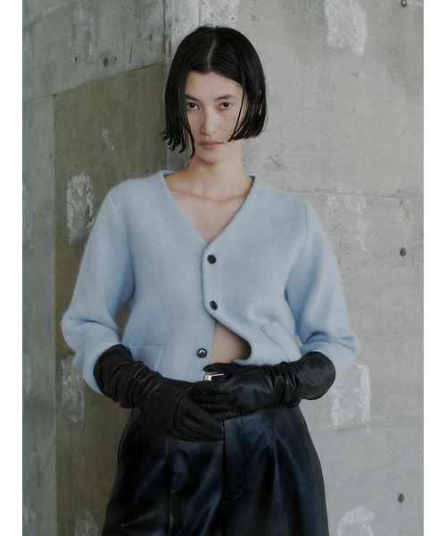 新品タグ付き MIESROHE シャギーコンパクトニットカーディガン LBLU MIESROHE（ミースロエ）の「sustainable シャギーコンパクトニット