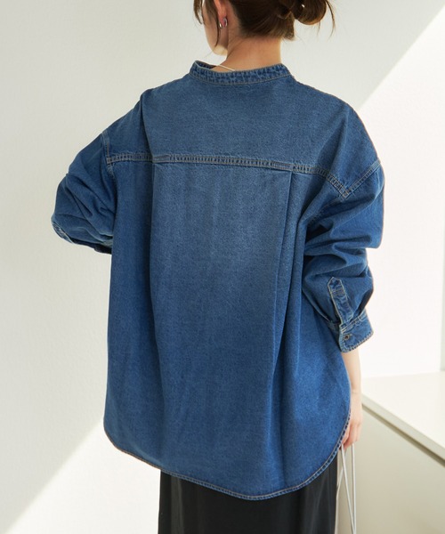 pual ce cin ブラウス シャツ デニムバンドカラーシャツ レディース