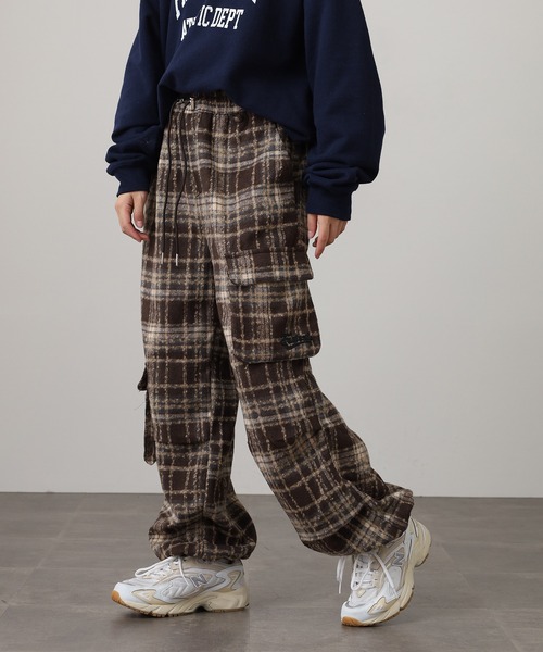 ERL チェック柄カーゴパンツ M ワークパンツ WORKS カーゴパンツ 紡毛タータンチェックカーゴパンツ レディース