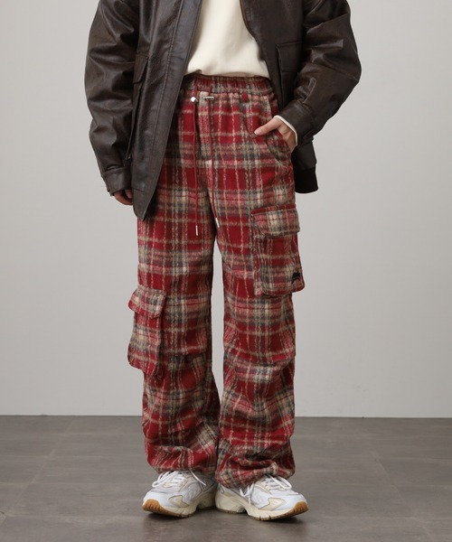 WORKS カーゴパンツ 紡毛タータンチェックカーゴパンツ レディース