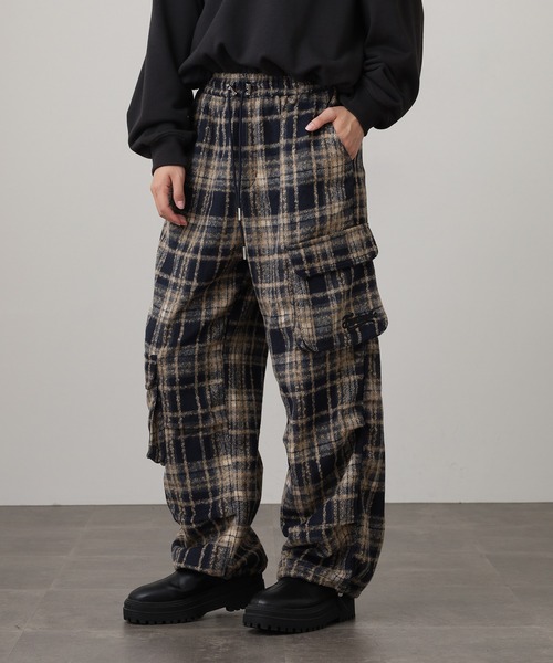 WORKS カーゴパンツ 紡毛タータンチェックカーゴパンツ レディース