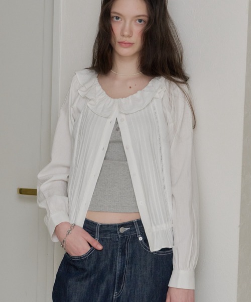 GIUNON ブラウス シャツ pintuck frill collar blouse / ピンタック