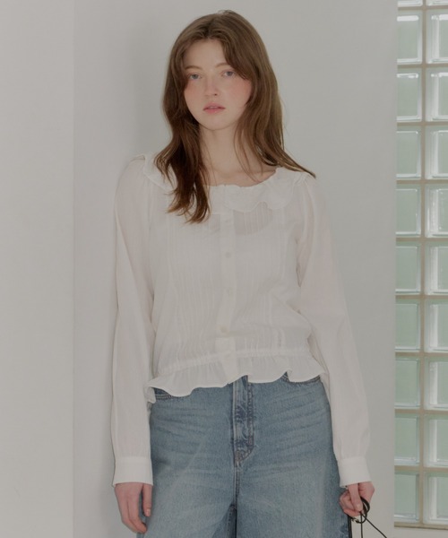GIUNON ブラウス シャツ pintuck frill collar blouse / ピンタック 