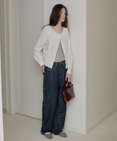 GIUNON ブラウス シャツ pintuck frill collar blouse / ピンタック