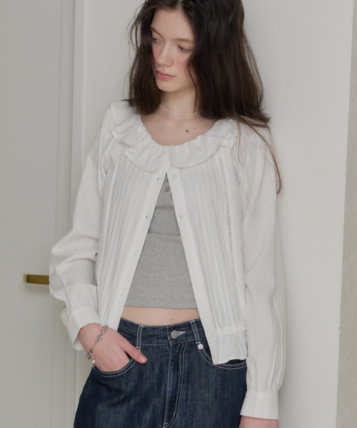 GIUNON ブラウス シャツ pintuck frill collar blouse / ピンタック 
