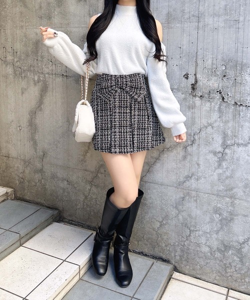 INGNI（イング） スカート フロントリボンツイードプリーツスカパン