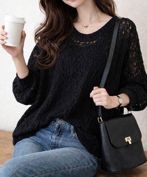 Sally Lunn ニット セーター 透かし編みモヘアライクニット レディース