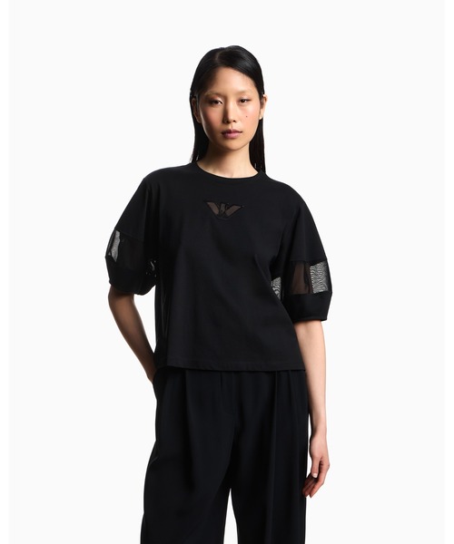 tシャツ 「エンポリオ アルマーニ」Tシャツ スーピマジャージー メッシュ切替え レディースの画像