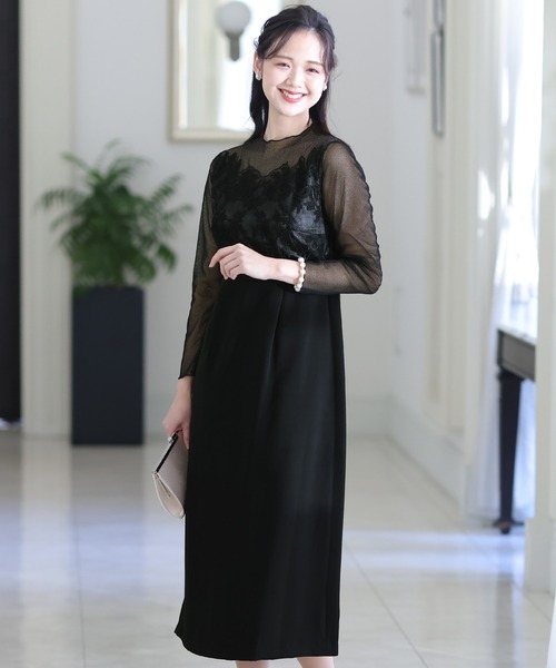 「PourVous」 長袖ワンピース M モカ レディース_画像2