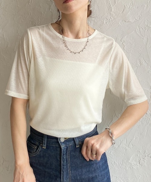 She's Closet uvカット tシャツ クルーネック シースルー 半袖 シアー
