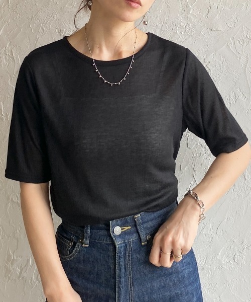 She's Closet tシャツ 半袖 クルーネック シースルー 半袖 シアー T