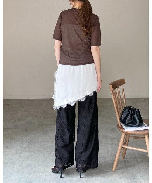 アンドエルシー半袖カットソー She's Closet tシャツ 半袖 クルーネック シースルー 半袖 シアー T