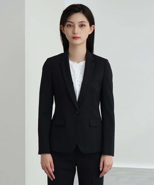 【洗える】INDIVI テーラードジャケット ストレートワイドパンツ セット 定番スーツ/洗える/UVケア】ストレッチテーラードジャケット