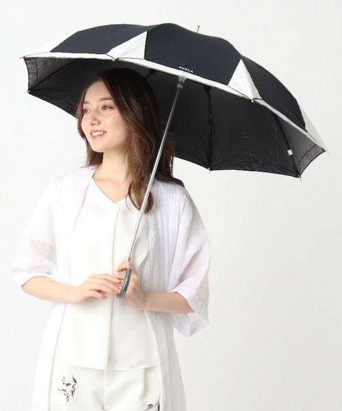 FURLA 傘 晴雨兼用日傘 バイカラーロゴ刺繍 レディース