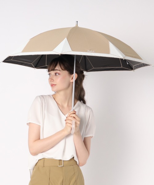 新品★フルラ★FURLAバイカラーロゴ刺繍 晴雨兼用折りたたみ日傘★ベージュ 新品☆フルラ☆FURLAバイカラーロゴ刺繍 晴雨兼用折りたたみ日傘