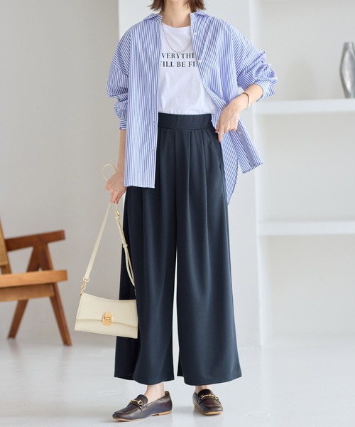 極美品　EPOCA ラ・マリア　クロスニットパンツ　ワイド　ガウチョ　紺 EPOCA パンツ 「La maglia」 ニットワイドパンツ レディース