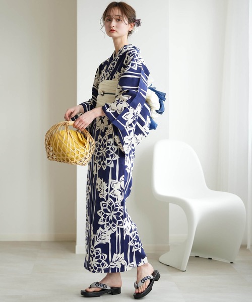 utatane 浴衣 手染め注染浴衣3点セット utatane×注染工房 藍色に万華鏡 