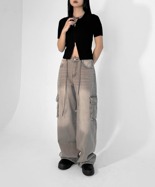 LVEU. カーディガン 「LVEU.」半袖ダブルジップニットトップス