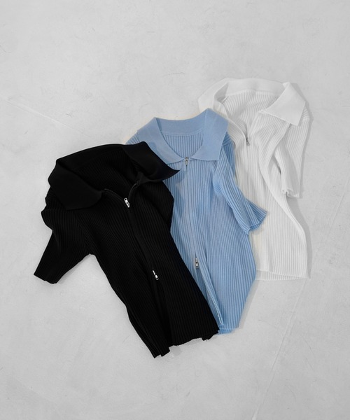 【Ｒiriです✨２枚】ルネ　ダブルジップカーディガン　半袖 nemne store（ネンネストア）の「《Delfy》半袖ダブルジップ