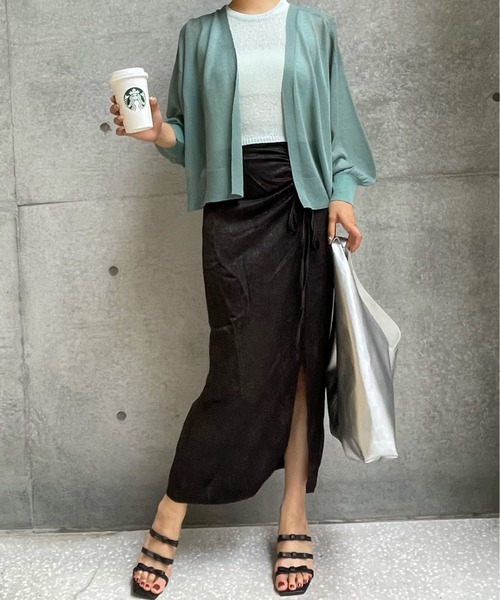 カーディガン 強撚ラメスリットウォッシャブルトッパーカーディガン