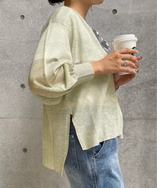 【美品】ラメ ニット スウェット カーディガン ‐ウォッシャブル‐ カーディガン 強撚ラメスリットウォッシャブルトッパーカーディガン
