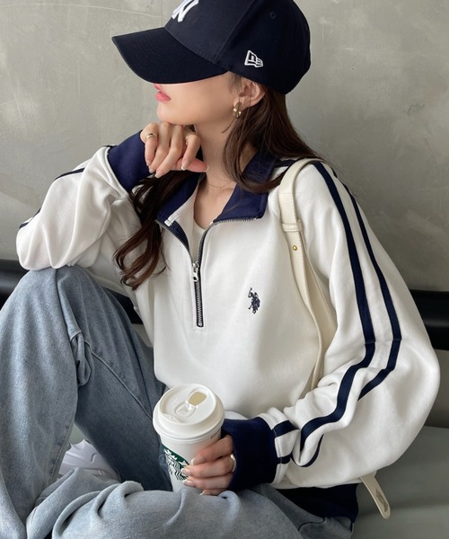 トレーナー スウェット U.S. POLO ASSN. Ada.別注 長袖 ハーフジップ ヘビーウェイト ポロシャツ　スウェット レディース U.S. POLO ASSN. トレーナー スウェット Ada.別注 長袖 ハーフ