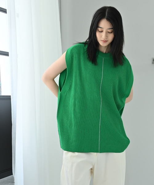 ニット セーター 「BLK001」配色ラインリブノースリニット レディース STYLE DELI ニット セーター 「BLK001」配色ラインリブノースリ